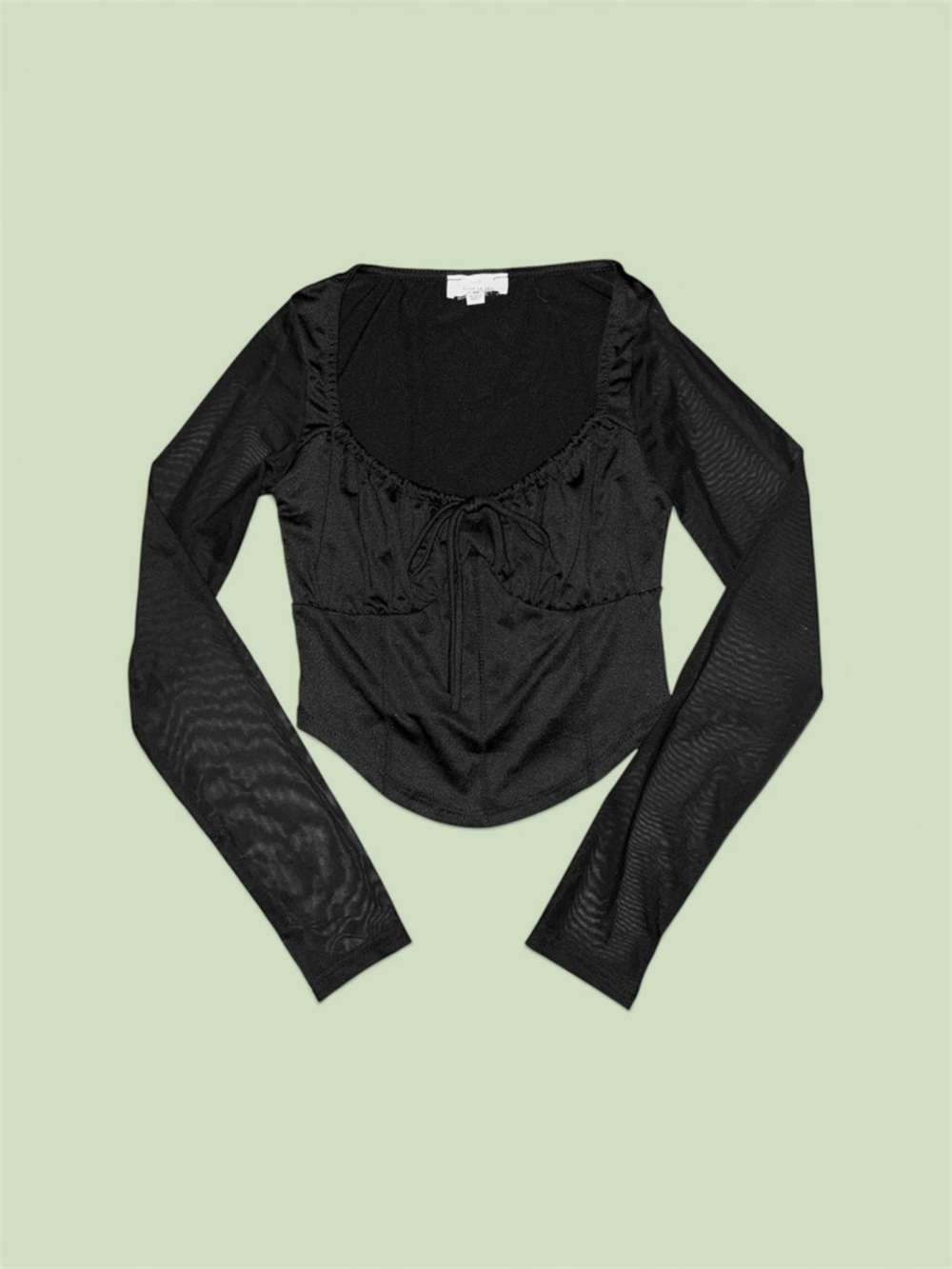 Scoop-Neck Black Long-Sleeve Tie-Front Top